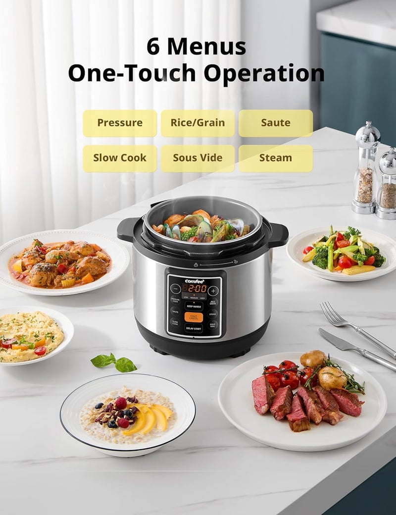 Comfee' ’ 7-in-1 Small Electric Pressure Cooker, Slow Cooker, Steamer, Sauté, Sous Vide, Warmer, Multi Cooker with Natural Ceramic Coated Non-Stick Pot, 3 Quarts - Image 2